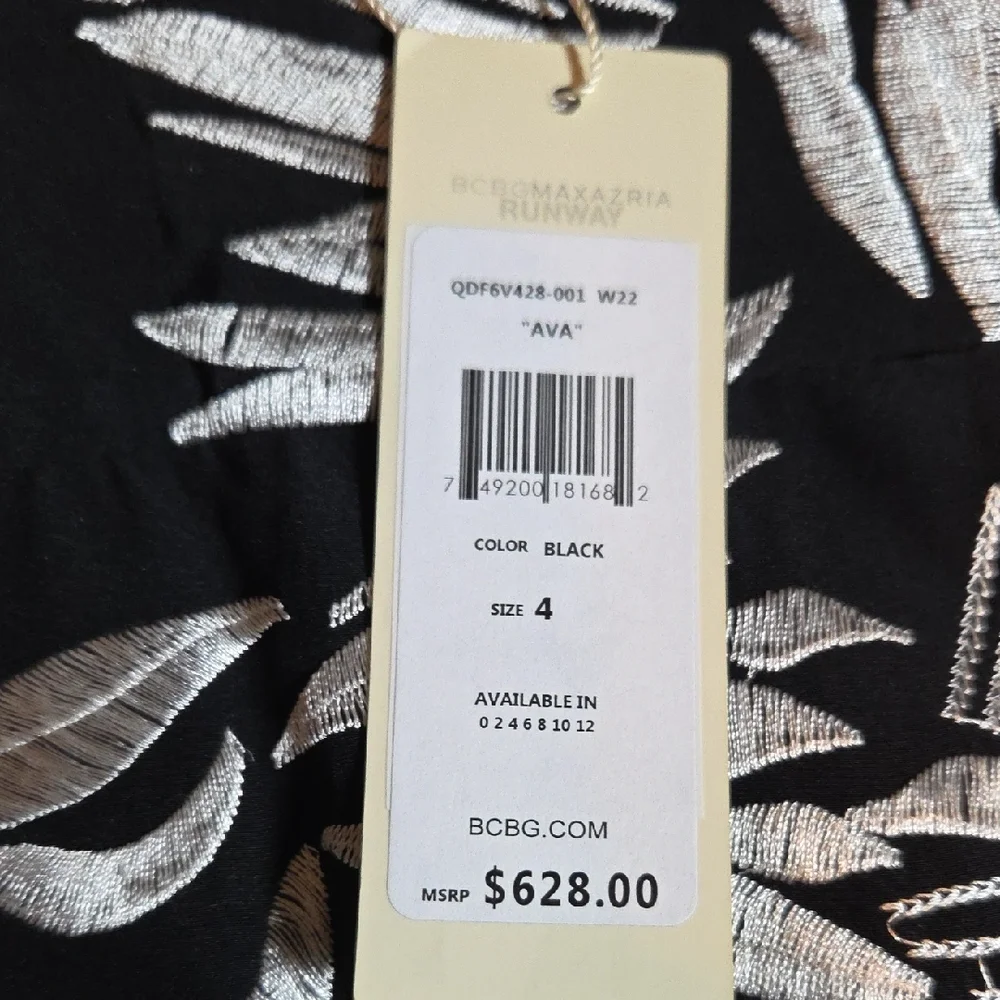 BCBG Black Dress with Silver Leaf Design - Picture 5 of 12